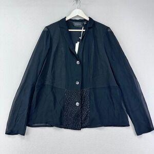 Carlisle Collection‎ Ceremony Blouse Womens 10 Black Sheer Silk Button Up NWT